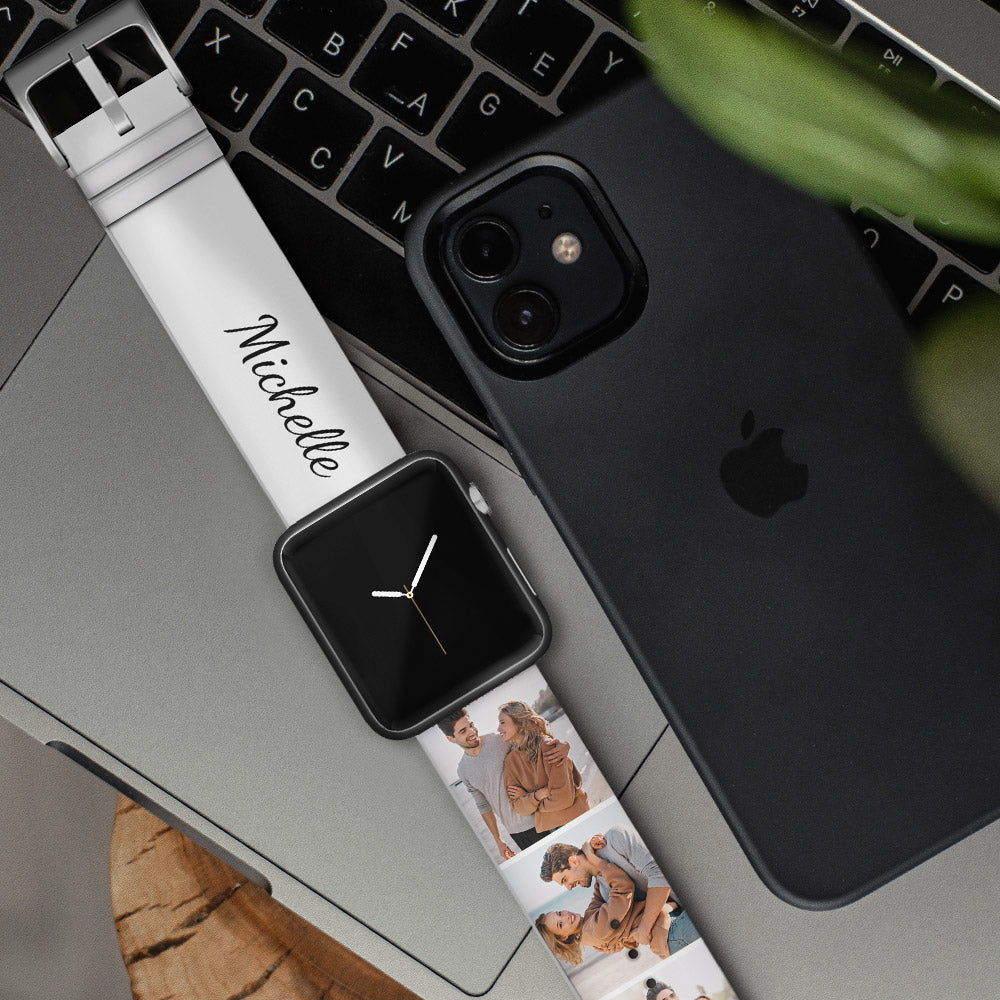 Custom Collage Photo and Name Apple Watch Band Silicone Watch Strap