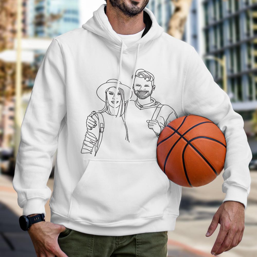 Custom Line Art Hoodie with Your Photo, Gift for Couples